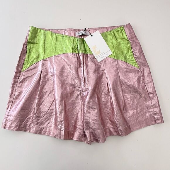 Lanhtropy Womens Pink Watermelon Metallic Linen Shorts Size Small NWT - Picture 1 of 4